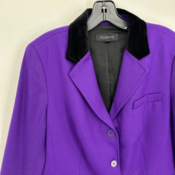 Talbots Wool Blazer Jacket 12 Velvet Collar Button Down Purple Black - Picture 4 of 7